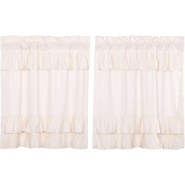 Simple Life Flax Antique White Ruffled Tier Curtain Set of 2 L36xW36 VHC Brands - The Fox Decor